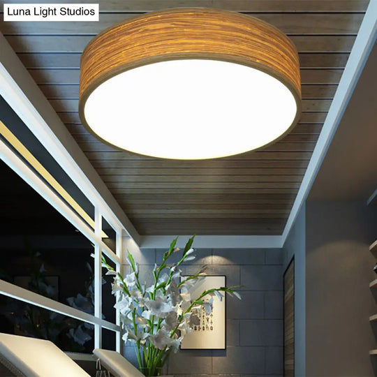 Modern Led Flushmount Lighting - Round Bamboo Shade Warm/White Light 10’/14’ W