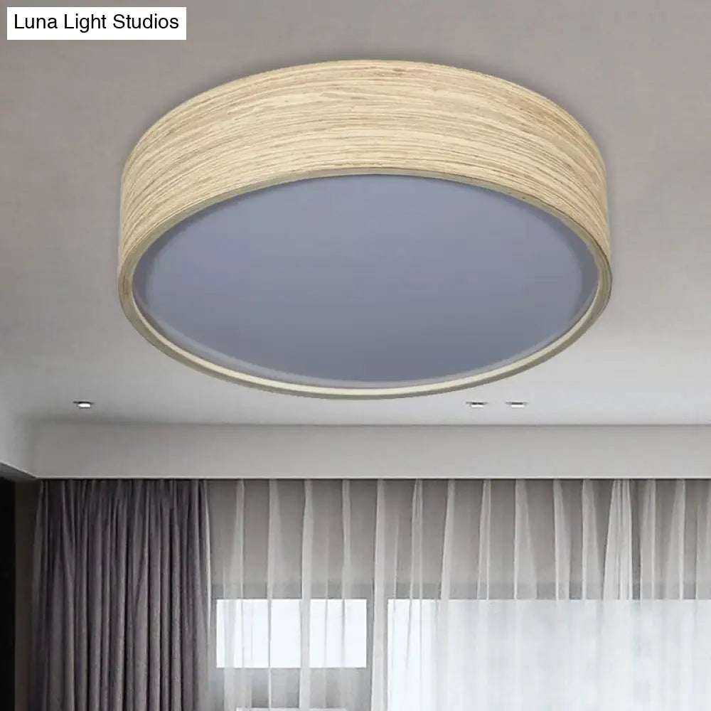 Modern Led Flushmount Lighting - Round Bamboo Shade Warm/White Light 10’/14’ W