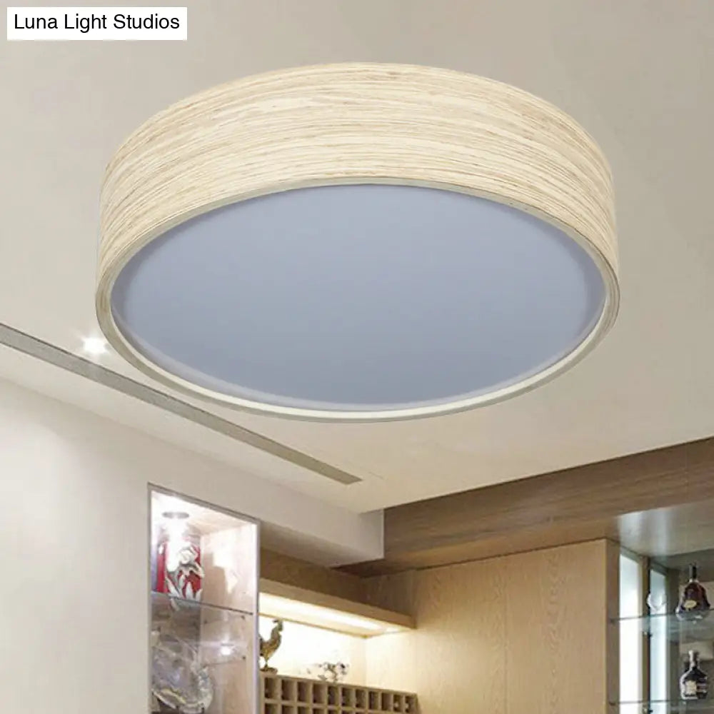 Modern Led Flushmount Lighting - Round Bamboo Shade Warm/White Light 10/14 W Wood / 10 White