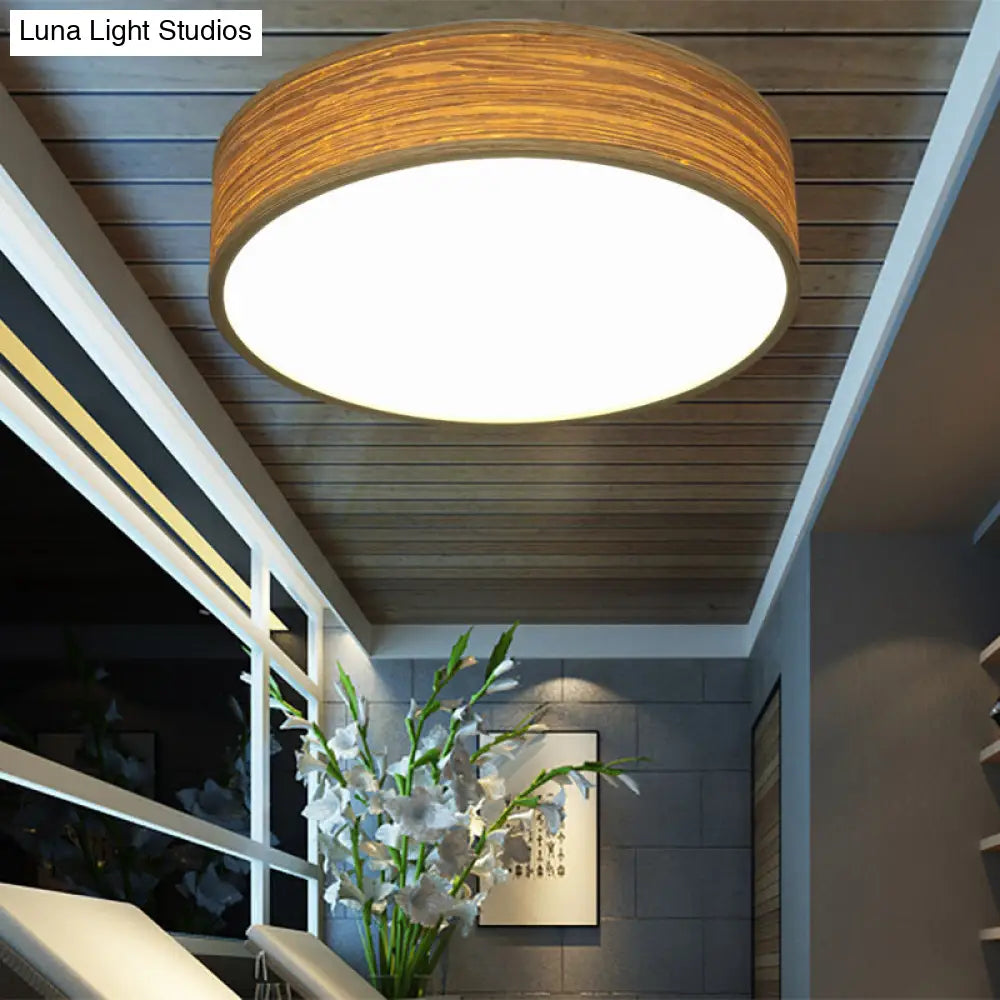 Modern Led Flushmount Lighting - Round Bamboo Shade Warm/White Light 10/14 W