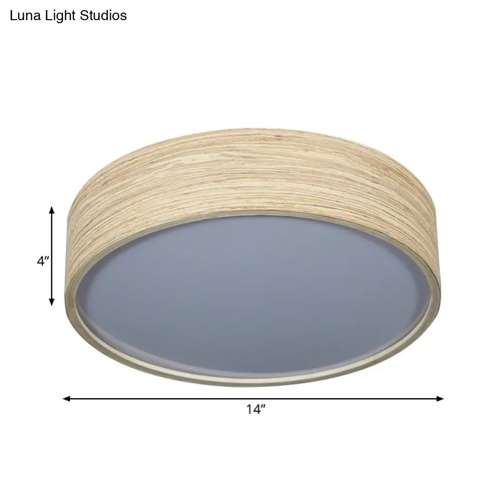 Modern Led Flushmount Lighting - Round Bamboo Shade Warm/White Light 10’/14’ W