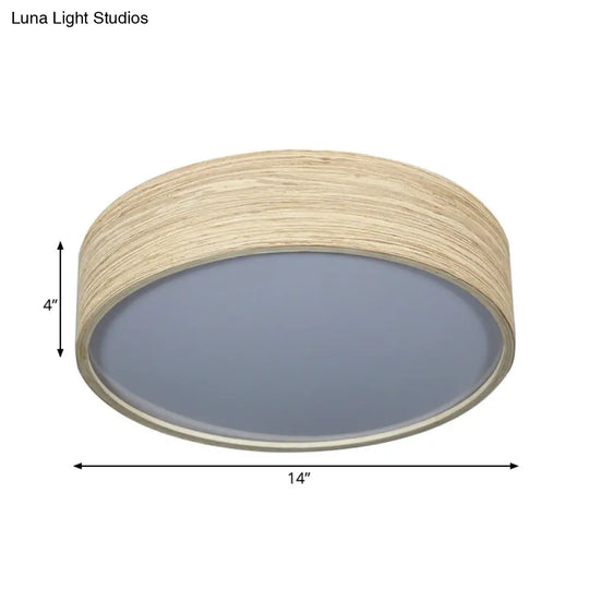 Modern Led Flushmount Lighting - Round Bamboo Shade Warm/White Light 10/14 W