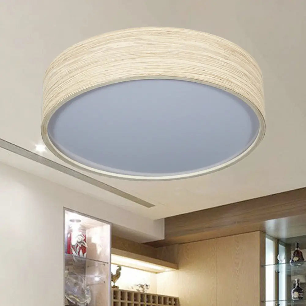 Modern Led Flushmount Lighting - Round Bamboo Shade Warm/White Light 10’/14’ W Wood / 10’ White