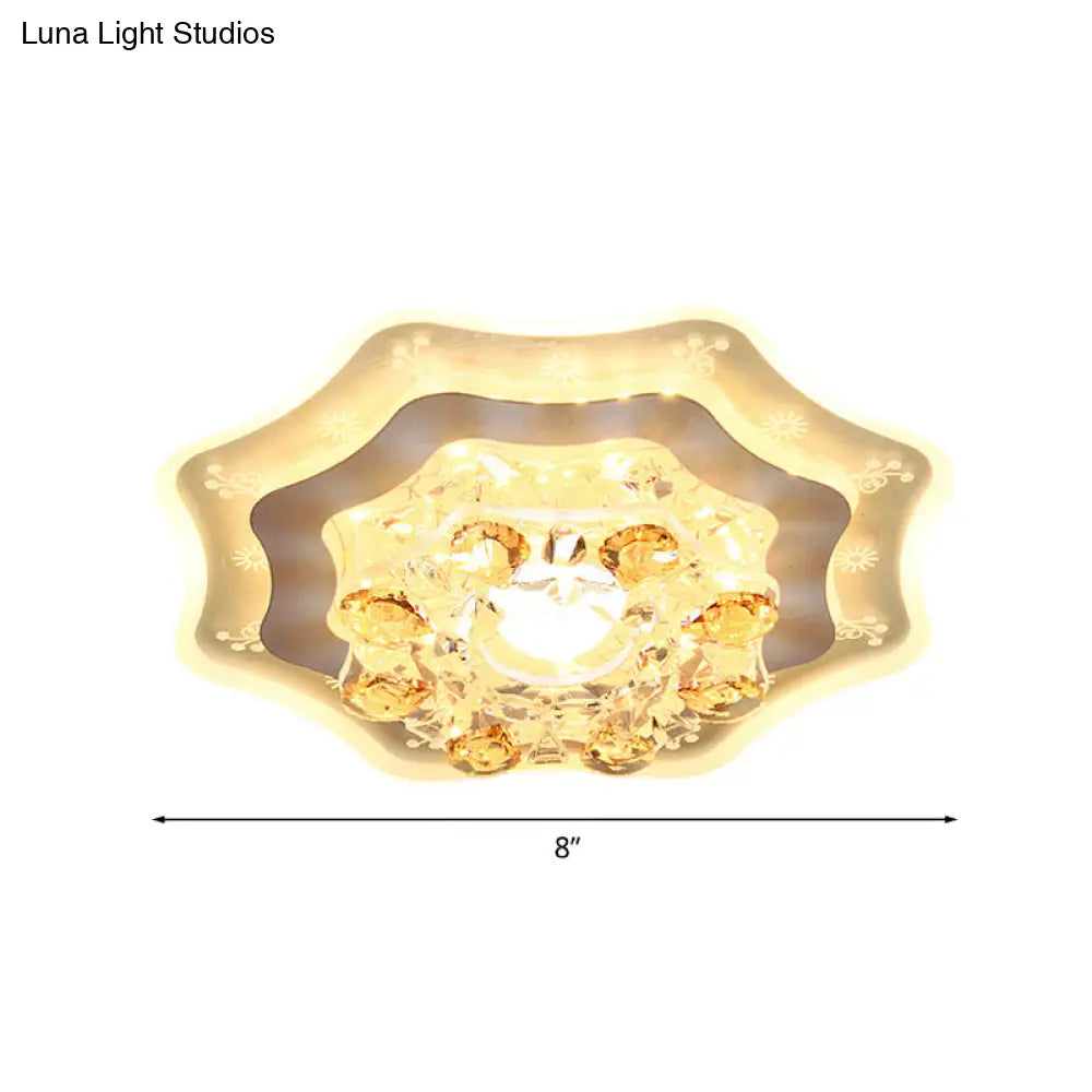 Modern Led Flushmount Recessed Lighting: Geometric & Round Crystal Ceiling Light For Foyer