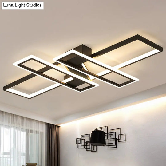Modern Led Frame Ceiling Mount Light For Living Room - Acrylic Semi Flush Fixture Black / 35.5 Warm