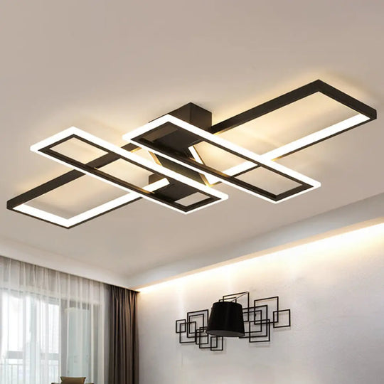 Modern Led Frame Ceiling Mount Light For Living Room - Acrylic Semi Flush Fixture Black / 35.5’ Warm