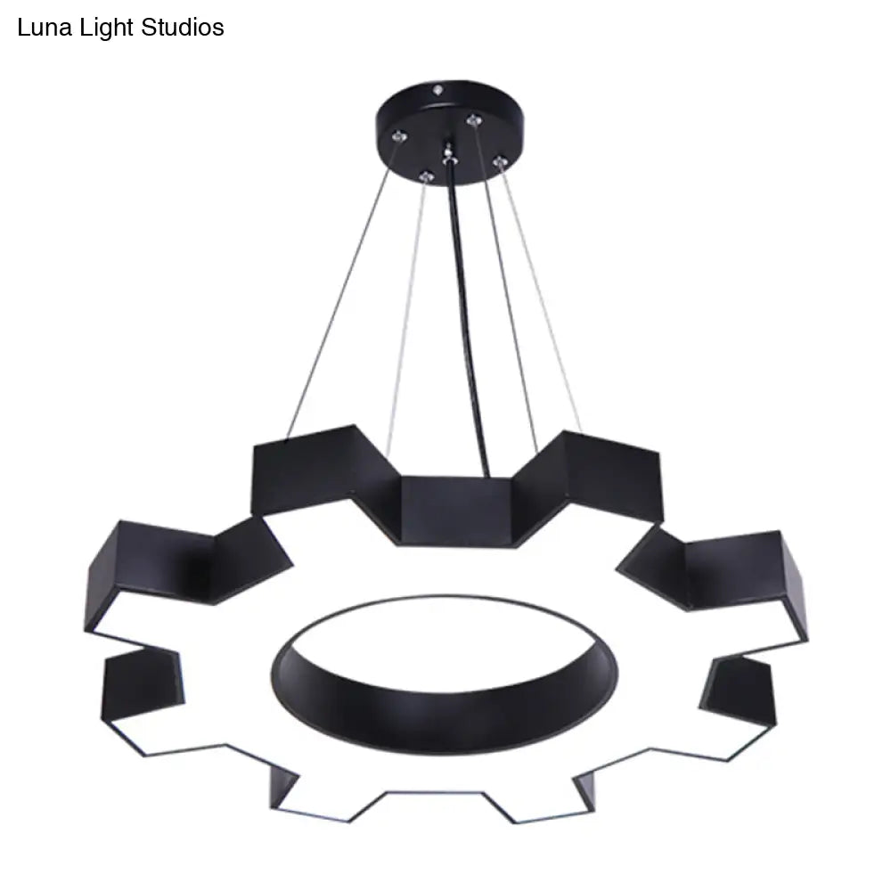 Modern Led Gear Shaped Gym Pendant Lighting: Metallic & Stylish Hanging Light Fixture