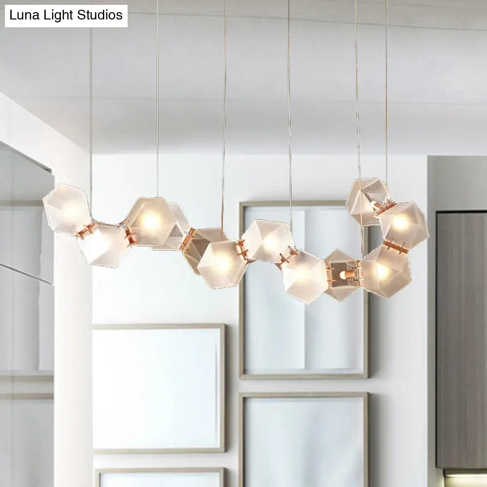 Modern Led Geometric Pendant Light Fixture - White Glass 12/14 Lights Dining Room Island Lighting