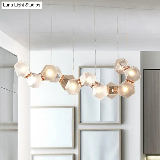 Modern Led Geometric Pendant Light Fixture - White Glass 12/14 Lights Dining Room Island Lighting