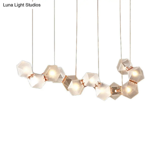 Modern Led Geometric Pendant Light Fixture - White Glass 12/14 Lights Dining Room Island Lighting