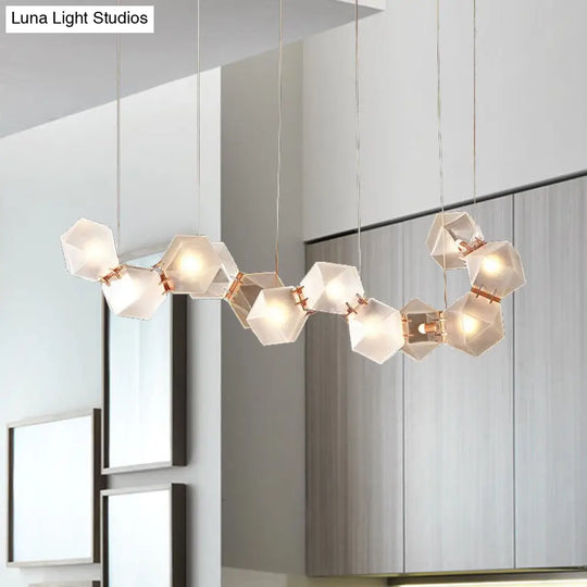 Modern Led Geometric Pendant Light Fixture - White Glass 12/14 Lights Dining Room Island Lighting