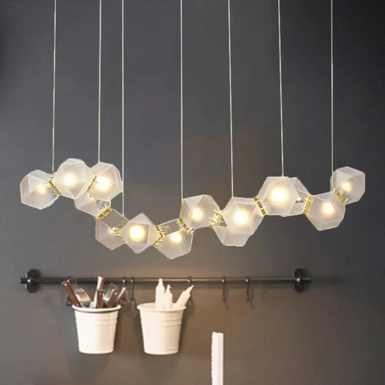 Modern Led Geometric Pendant Light Fixture - White Glass 12/14 Lights Dining Room Island Lighting 14