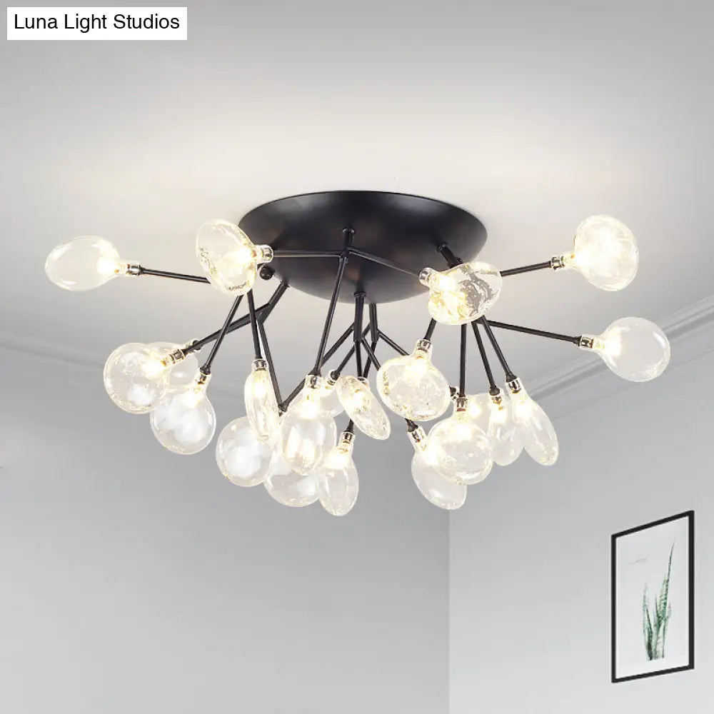 Modern Led Glass Branchlet Ceiling Flush Mount Chandelier - 21 Bulbs Warm/White Light Black / White