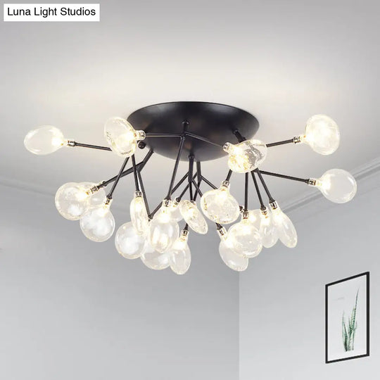 Modern Led Glass Branchlet Ceiling Flush Mount Chandelier - 21 Bulbs Warm/White Light Black / White
