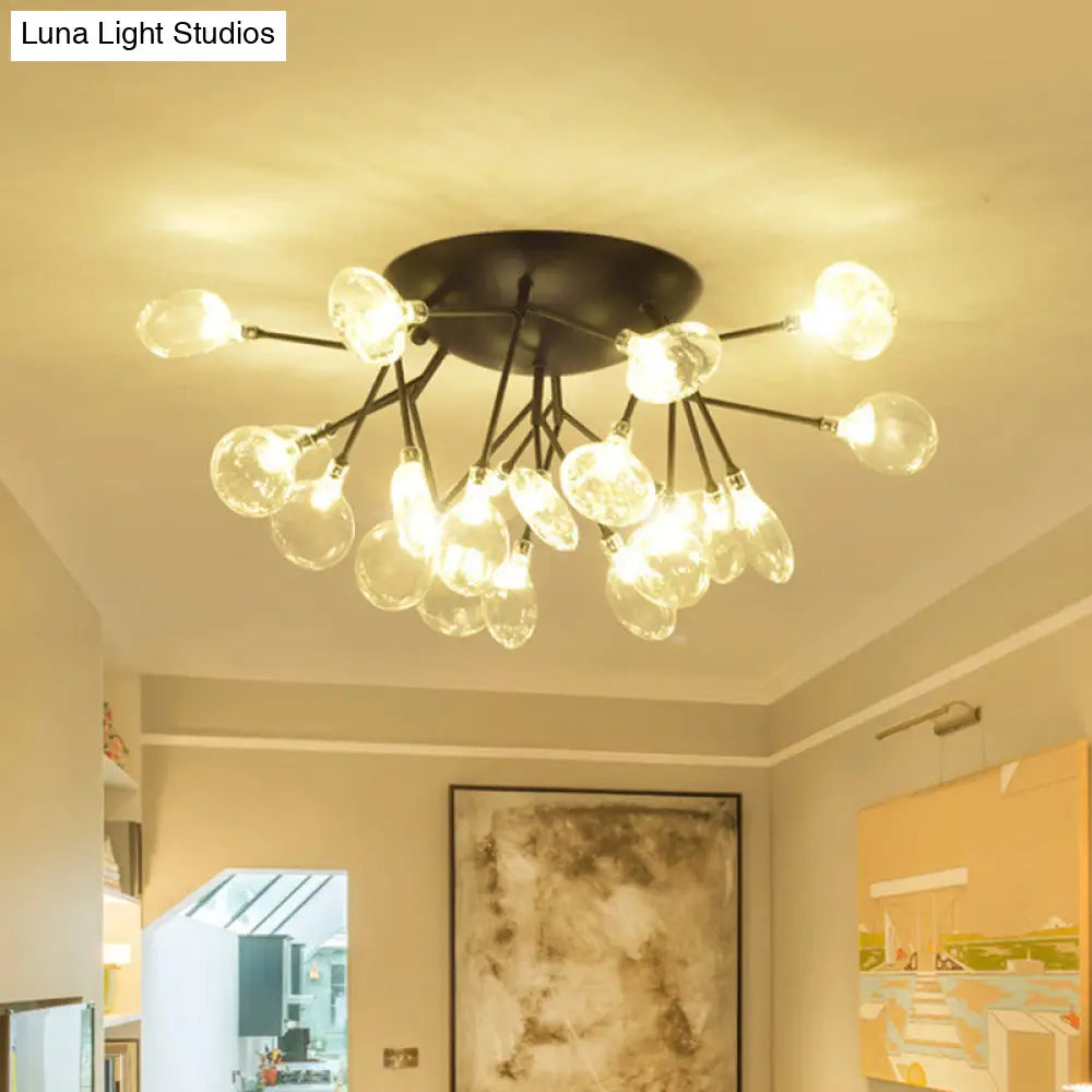 Modern Led Glass Branchlet Ceiling Flush Mount Chandelier - 21 Bulbs Warm/White Light Black