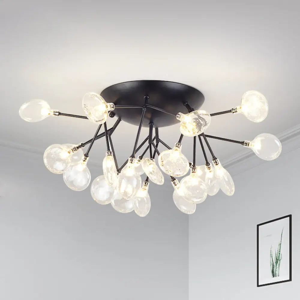 Modern Led Glass Branchlet Ceiling Flush Mount Chandelier - 21 Bulbs Warm/White Light Black / White