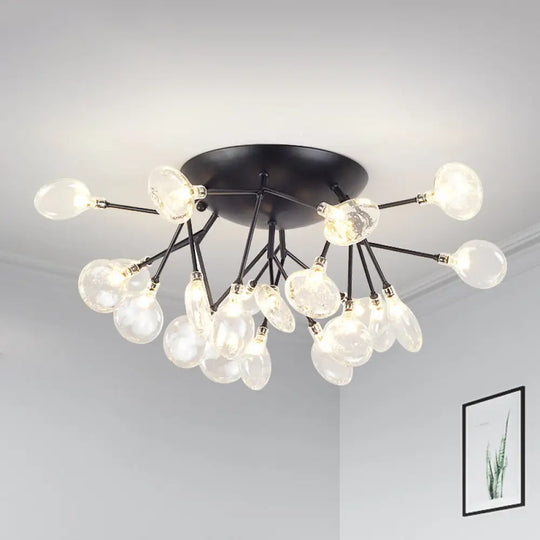 Modern Led Glass Branchlet Ceiling Flush Mount Chandelier - 21 Bulbs Warm/White Light Black / White