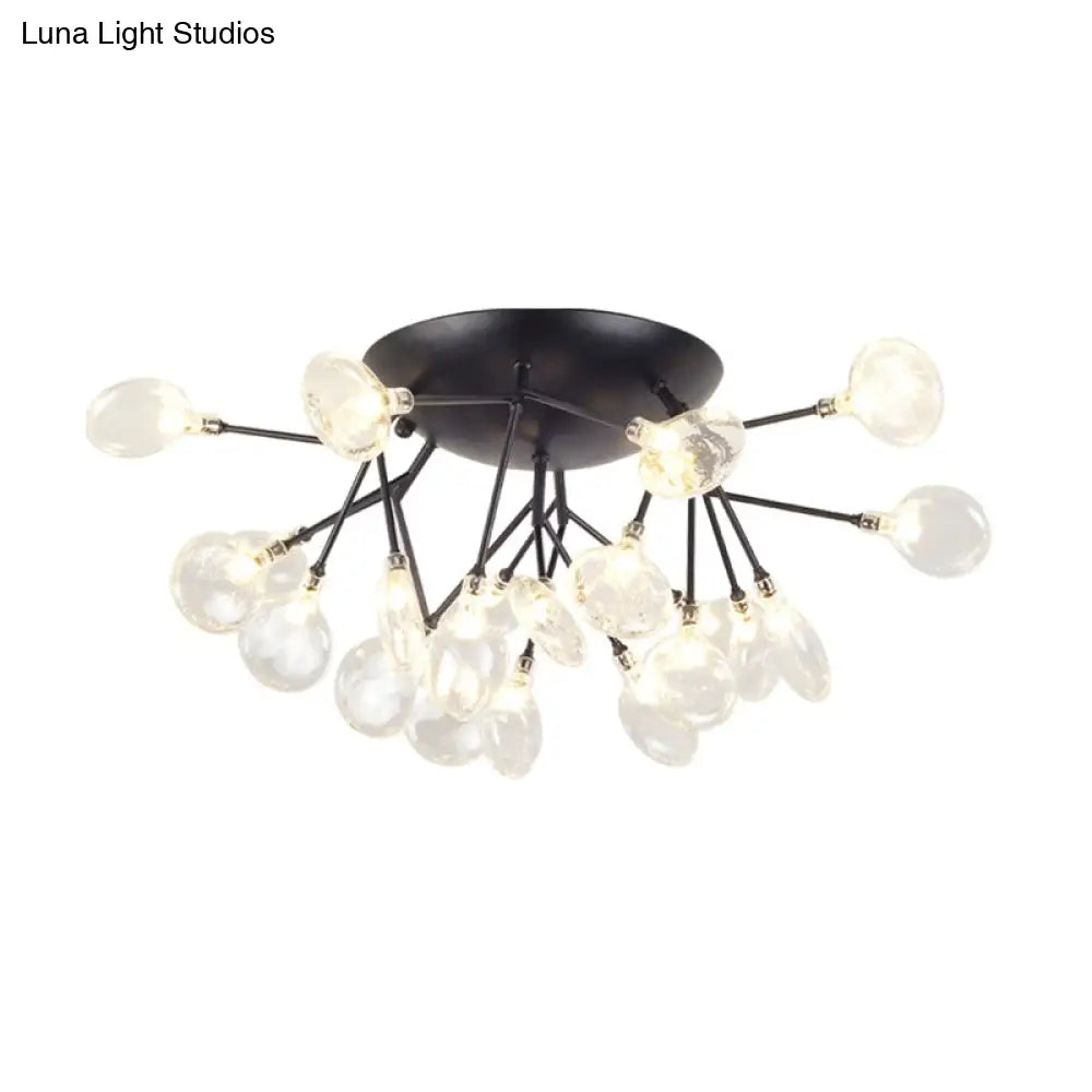 Modern Led Glass Branchlet Ceiling Flush Mount Chandelier - 21 Bulbs Warm/White Light Black