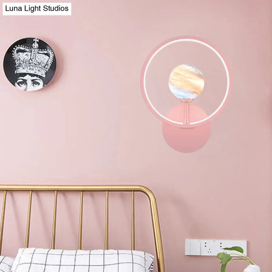 Modern Led Glass Globe Wall Sconce With Ring Guard - Black/Pink/White Gradient