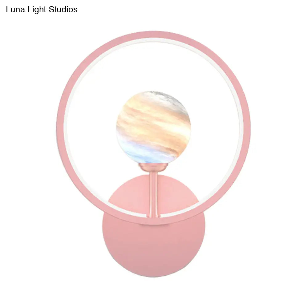 Modern Led Glass Globe Wall Sconce With Ring Guard - Black/Pink/White Gradient