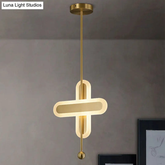 Modern Gold Led Pendant Lamp For Bedroom Ceiling: Crossing Acrylic Fixture