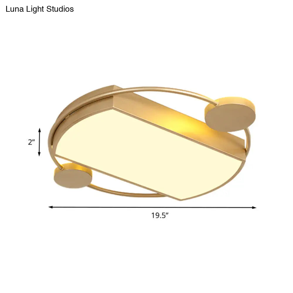 Modern Led Gold Ceiling Flush Mount Metal Round & Rectangle Light Fixture 16’/19.5’ Wide