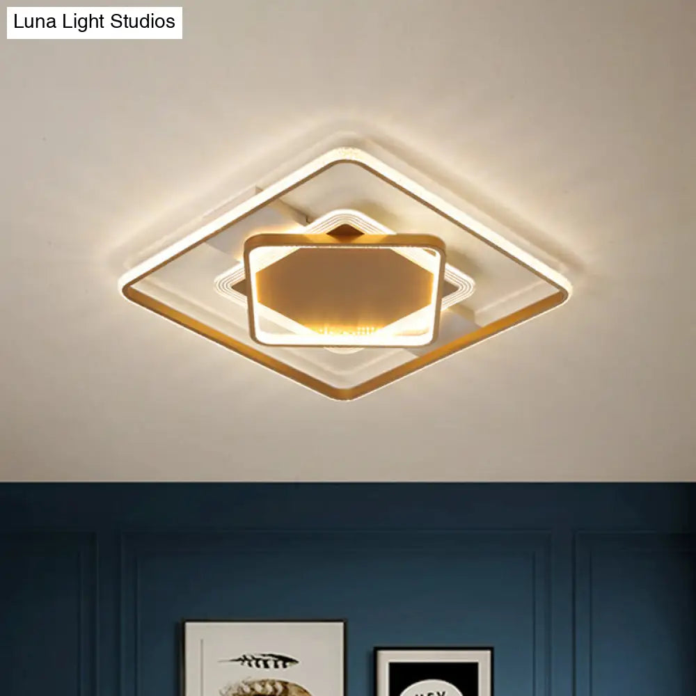 Modern Led Gold Ceiling Light - Metallic Geometric Flush Mount Fixture In Warm/White / Warm