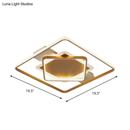 Modern Led Gold Ceiling Light - Metallic Geometric Flush Mount Fixture In Warm/White