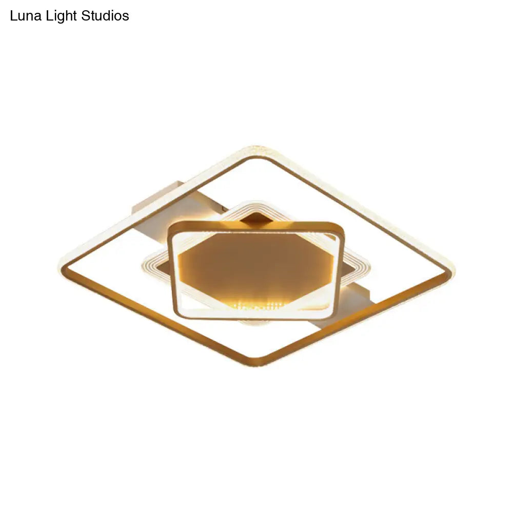 Modern Led Gold Ceiling Light - Metallic Geometric Flush Mount Fixture In Warm/White