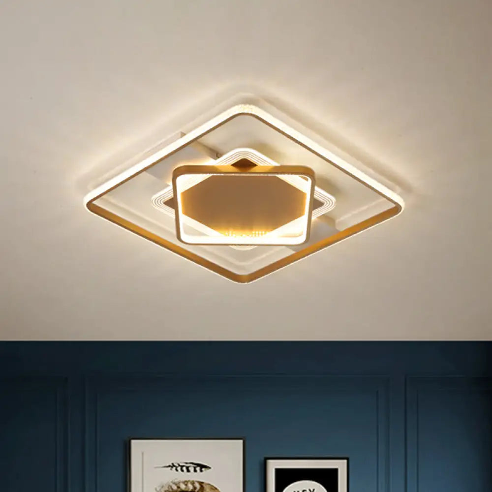 Modern Led Gold Ceiling Light - Metallic Geometric Flush Mount Fixture In Warm/White / Warm