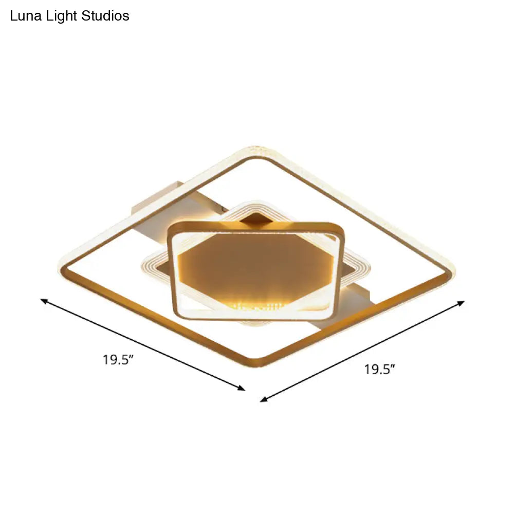 Modern Led Gold Ceiling Light - Metallic Geometric Flush Mount Fixture In Warm/White