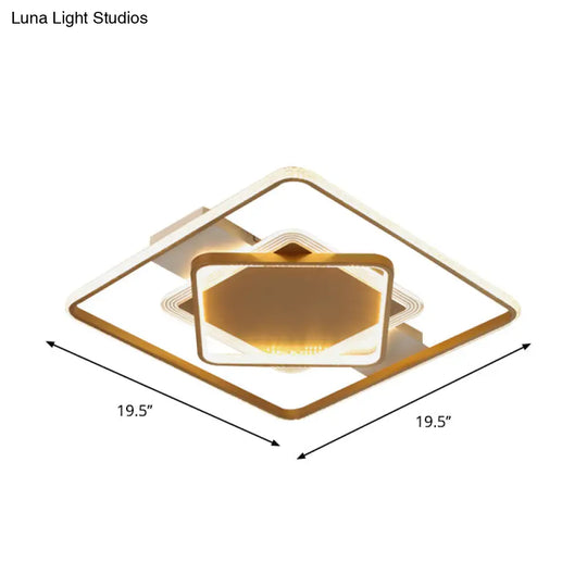 Modern Led Gold Ceiling Light - Metallic Geometric Flush Mount Fixture In Warm/White