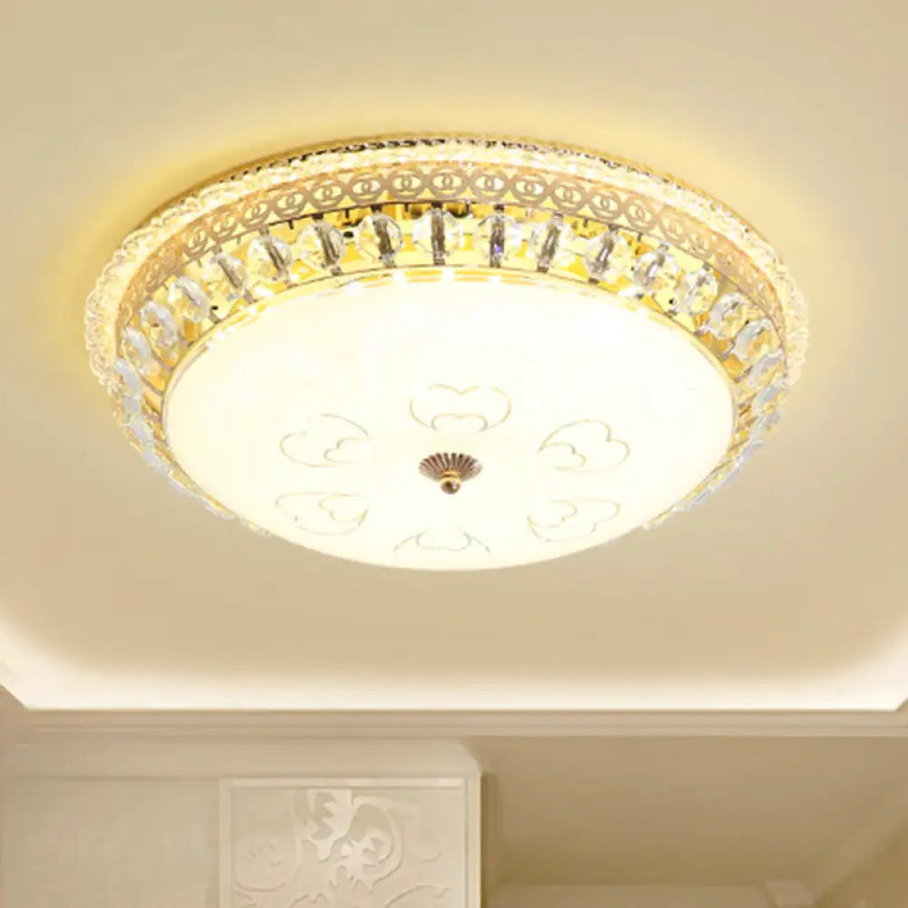 Modern Led Gold Crystal Circle Flushmount For Bedroom Lighting