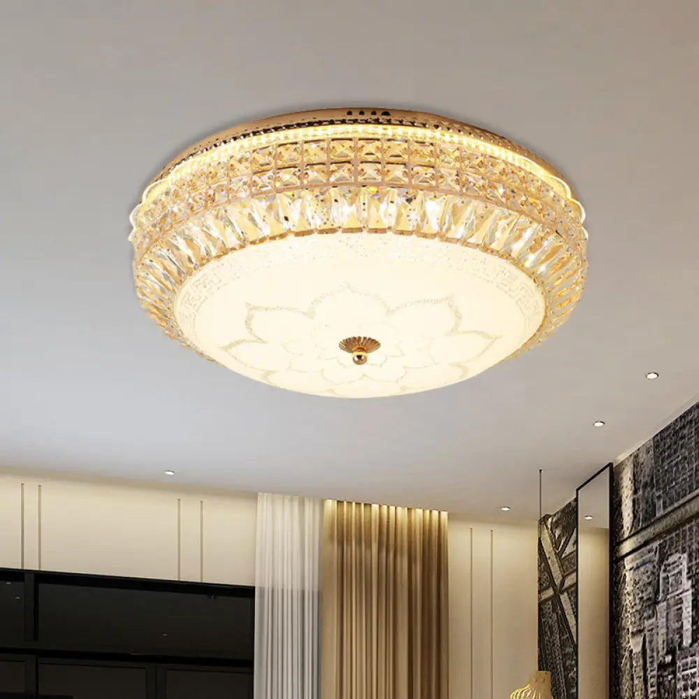 Modern Led Gold Crystal Flush Mount For Living Room