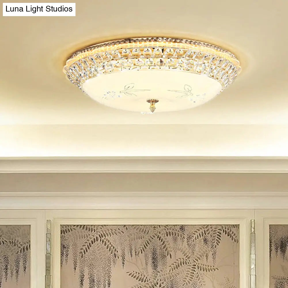 Modern Led Gold Flush Mount Ceiling Light With Crystal Accents Dome White Glass 12/16/19.5 W / 12