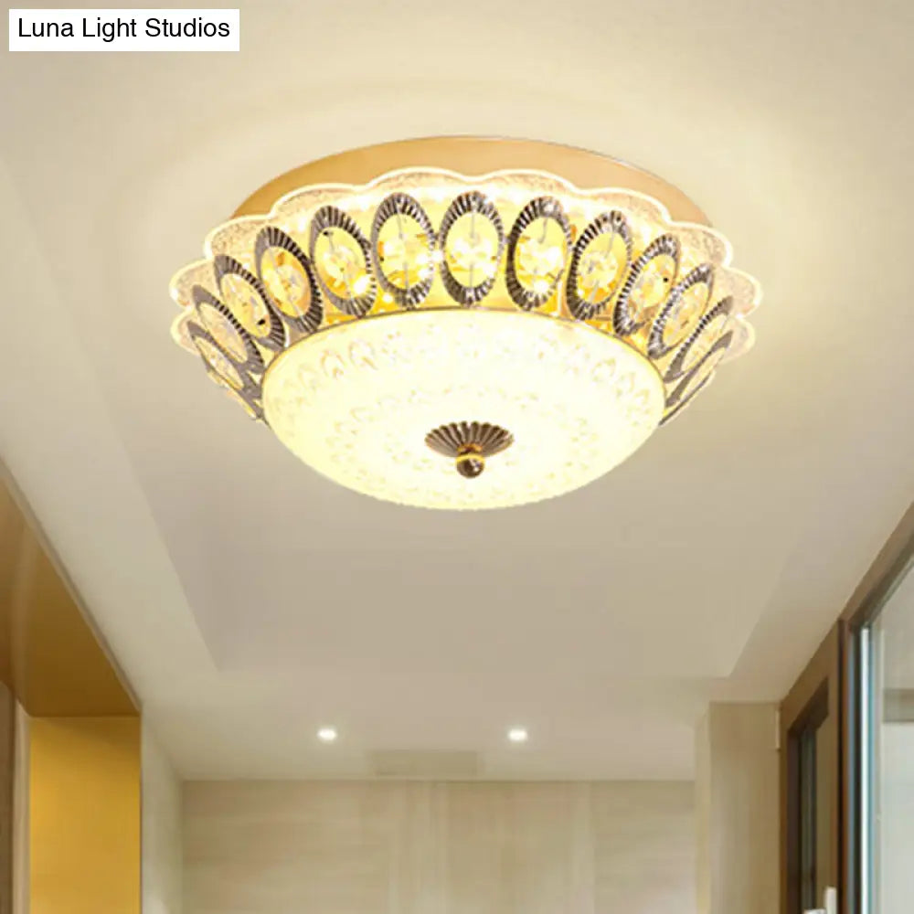 Modern Led Gold Flush Mount Fixture With Clear Crystal Flowers For Living Room