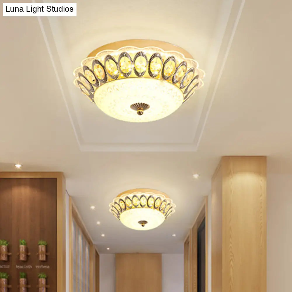 Modern Led Gold Flush Mount Fixture With Clear Crystal Flowers For Living Room