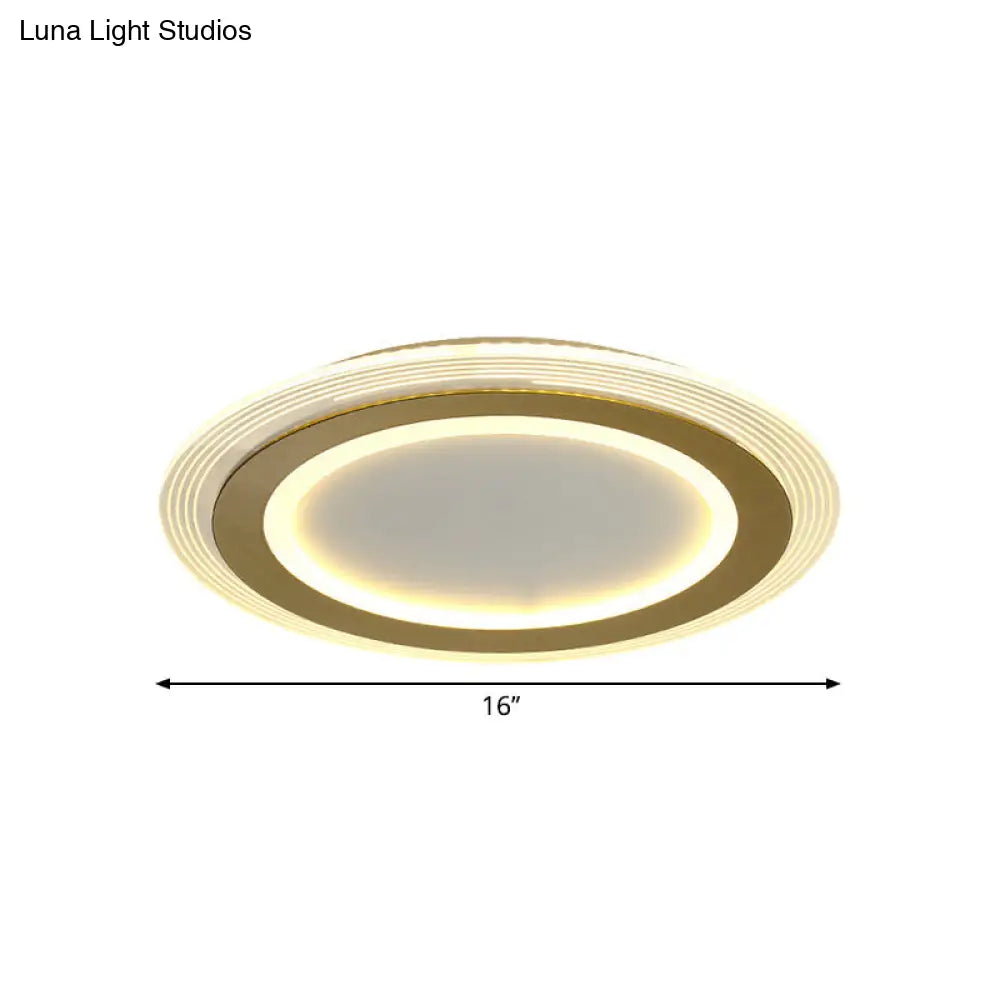 Modern Led Gold Flush Mount Lamp Metallic Square/Round Shape Options 16’/19.5’ Wide