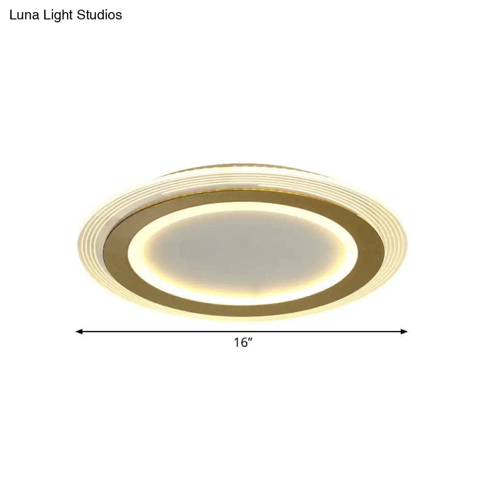 Modern Led Gold Flush Mount Lamp Metallic Square/Round Shape Options 16/19.5 Wide