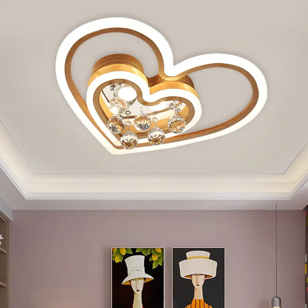 Modern Led Gold Flush Mount Lamp With Crystal Shade - Triangle/Round/Loving Heart Design / Loving