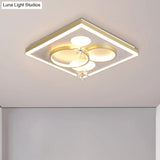 Modern Led Gold Flush Mount Light With Square Metal Frame And Flower Crystal Décor