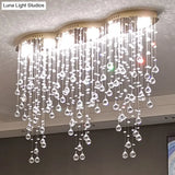Modern Led Gold Flush Mount Raindrop Crystal Ceiling Lamp For Living Room