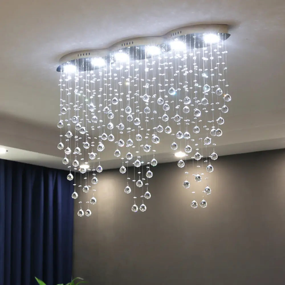 Modern Led Gold Flush Mount Raindrop Crystal Ceiling Lamp For Living Room
