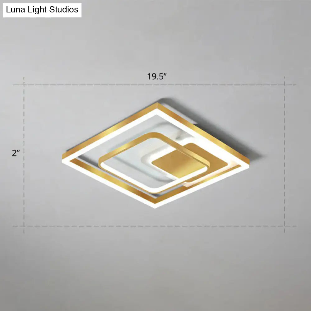 Modern Led Gold Rectangular Flush Mount Ceiling Light With Acrylic Shade / 19.5 White