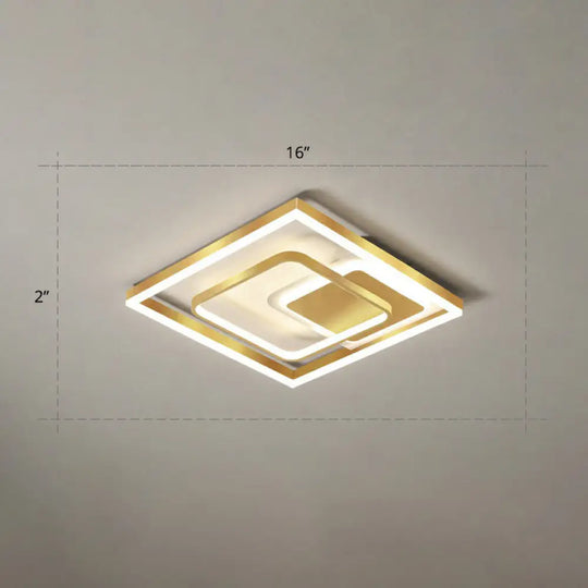 Modern Led Gold Rectangular Flush Mount Ceiling Light With Acrylic Shade / 16’ Remote Control