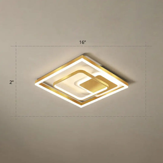 Modern Led Gold Rectangular Flush Mount Ceiling Light With Acrylic Shade / 16’ Warm