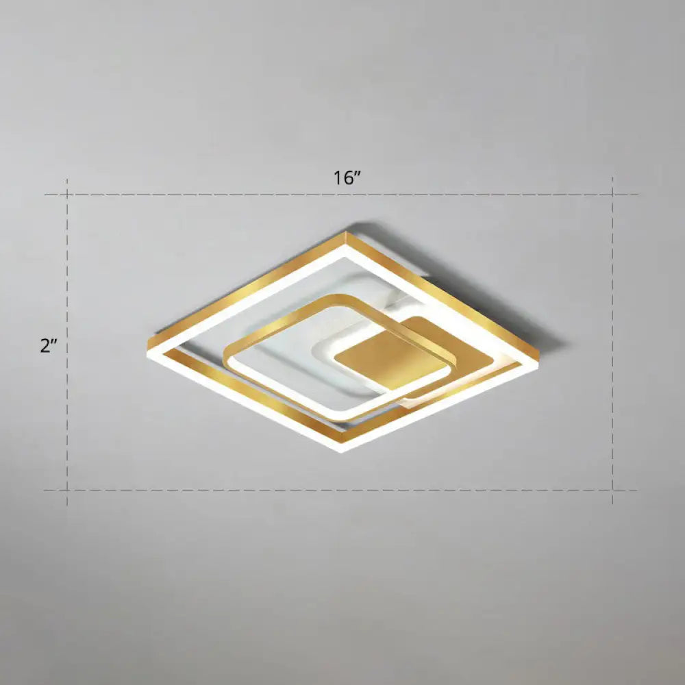 Modern Led Gold Rectangular Flush Mount Ceiling Light With Acrylic Shade / 16’ White