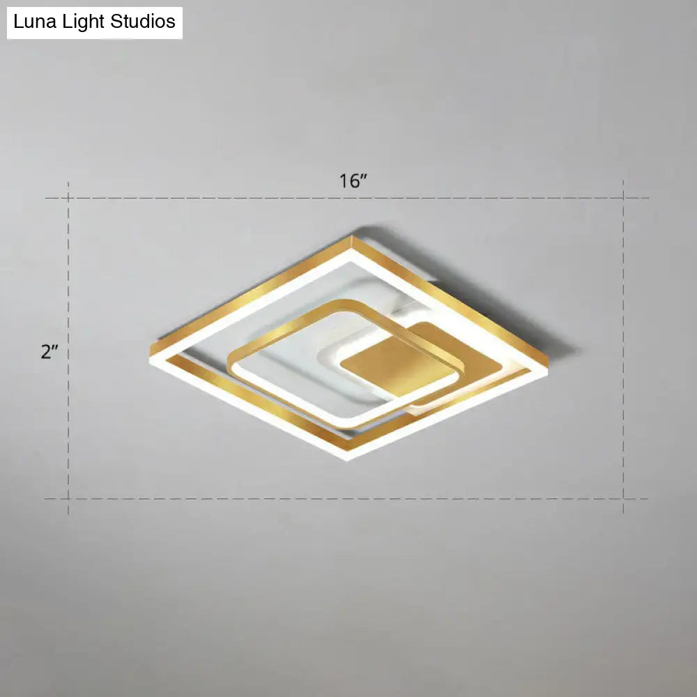 Modern Led Gold Rectangular Flush Mount Ceiling Light With Acrylic Shade / 16 White