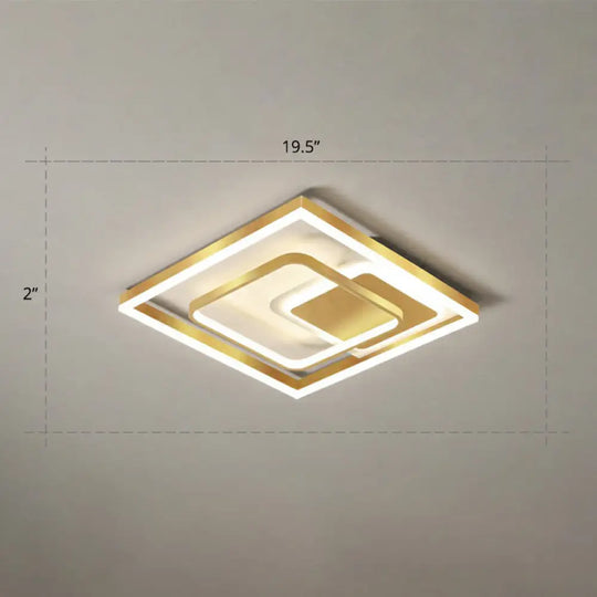 Modern Led Gold Rectangular Flush Mount Ceiling Light With Acrylic Shade / 19.5’ Remote Control