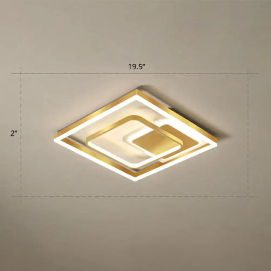 Modern Led Gold Rectangular Flush Mount Ceiling Light With Acrylic Shade / 19.5’ Warm